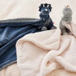 Eerste deken van fluweel Dino met pluche