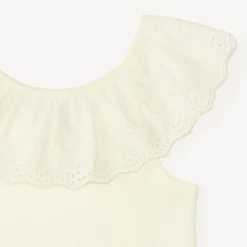 Effen ribgebreide tanktop met volantkraag in Engels borduursel voor baby meisjes