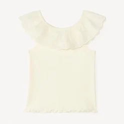 Effen ribgebreide tanktop met volantkraag in Engels borduursel voor baby meisjes