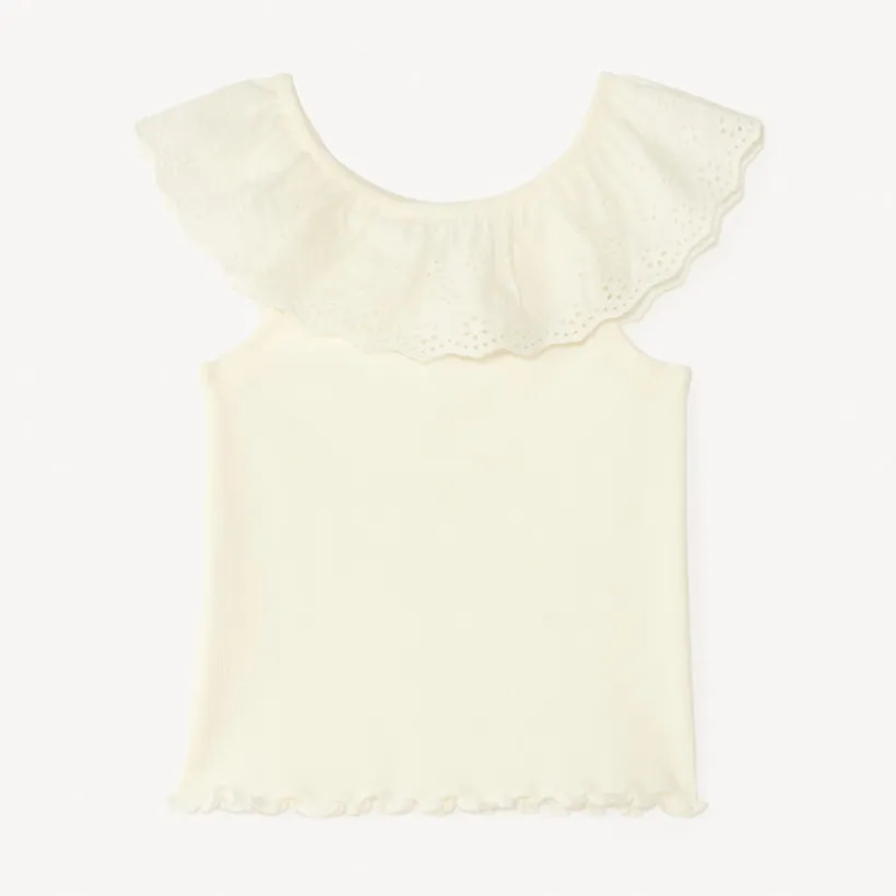 Effen ribgebreide tanktop met volantkraag in Engels borduursel voor baby meisjes