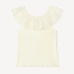 Effen ribgebreide tanktop met volantkraag in Engels borduursel voor baby meisjes