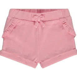 Effen short in badstof met ruches + strik voor baby meisje