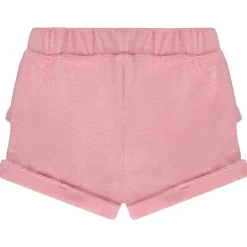 Effen short in badstof met ruches + strik voor baby meisje