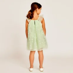 Effen tule jurk met 3D bloemetjes meisjes