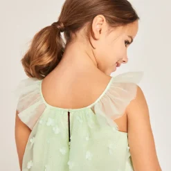 Effen tule jurk met 3D bloemetjes meisjes
