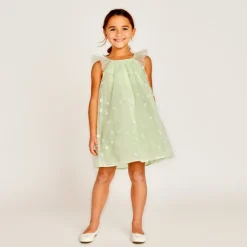 Effen tule jurk met 3D bloemetjes meisjes