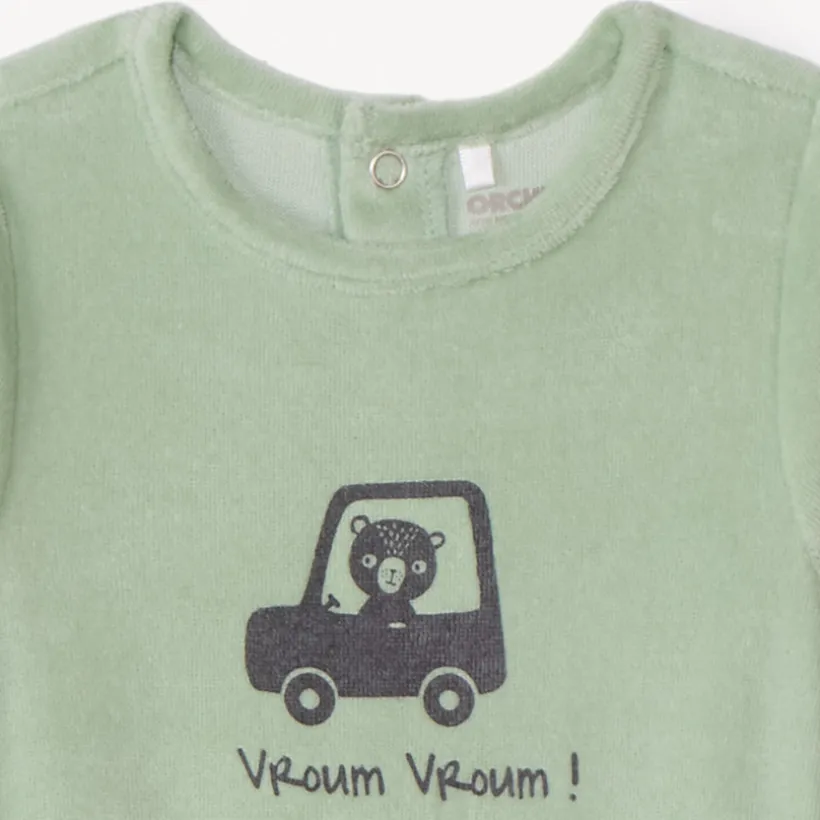 Effen velours slaapzak met print voor babyjongen
