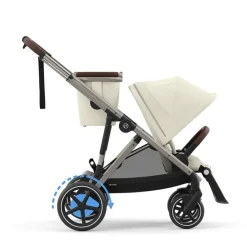 Elektrische dubbele kinderwagen e-Gazelle S met shoppermand taupe/seashell beige