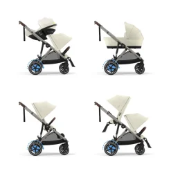 Elektrische dubbele kinderwagen e-Gazelle S met shoppermand taupe/seashell beige