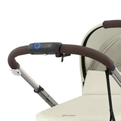 Elektrische dubbele kinderwagen e-Gazelle S met shoppermand taupe/seashell beige