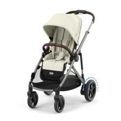 Elektrische dubbele kinderwagen e-Gazelle S met shoppermand taupe/seashell beige