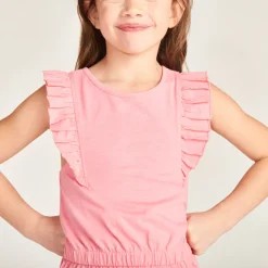 Eénkleurige slub overall met volantbandjes meisjes