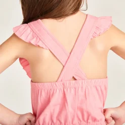 Eénkleurige slub overall met volantbandjes meisjes