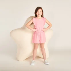 Eénkleurige slub overall met volantbandjes meisjes