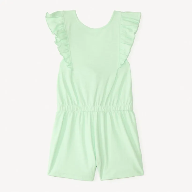 Eénkleurige slub overall met volantbandjes meisjes