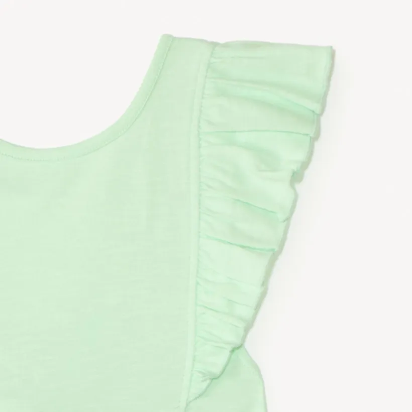 Eénkleurige slub overall met volantbandjes meisjes