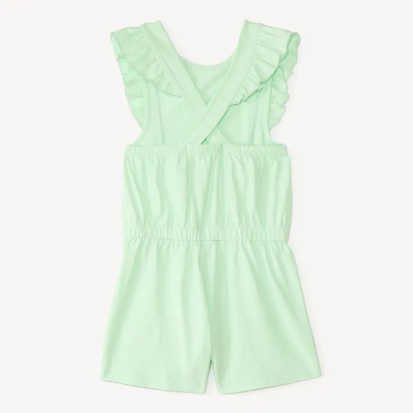 Eénkleurige slub overall met volantbandjes meisjes