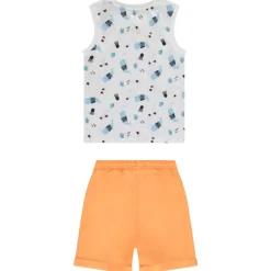 Ensemble bermuda uni + mouwloos bedrukt marin hemdje voor baby jongen