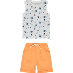 Ensemble bermuda uni + mouwloos bedrukt marin hemdje voor baby jongen