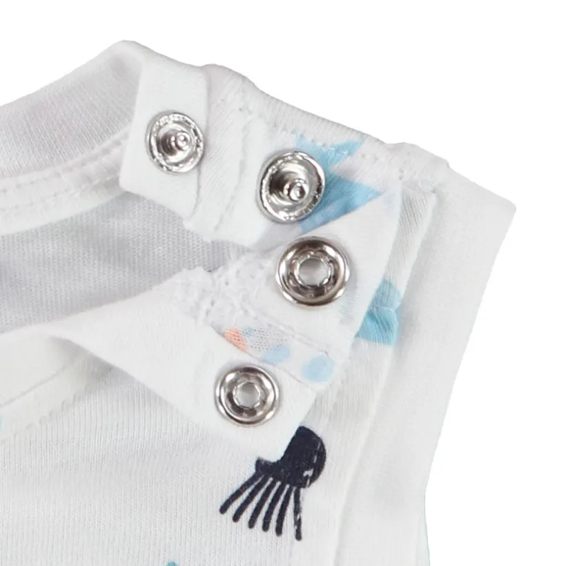 Ensemble bermuda uni + mouwloos bedrukt marin hemdje voor baby jongen