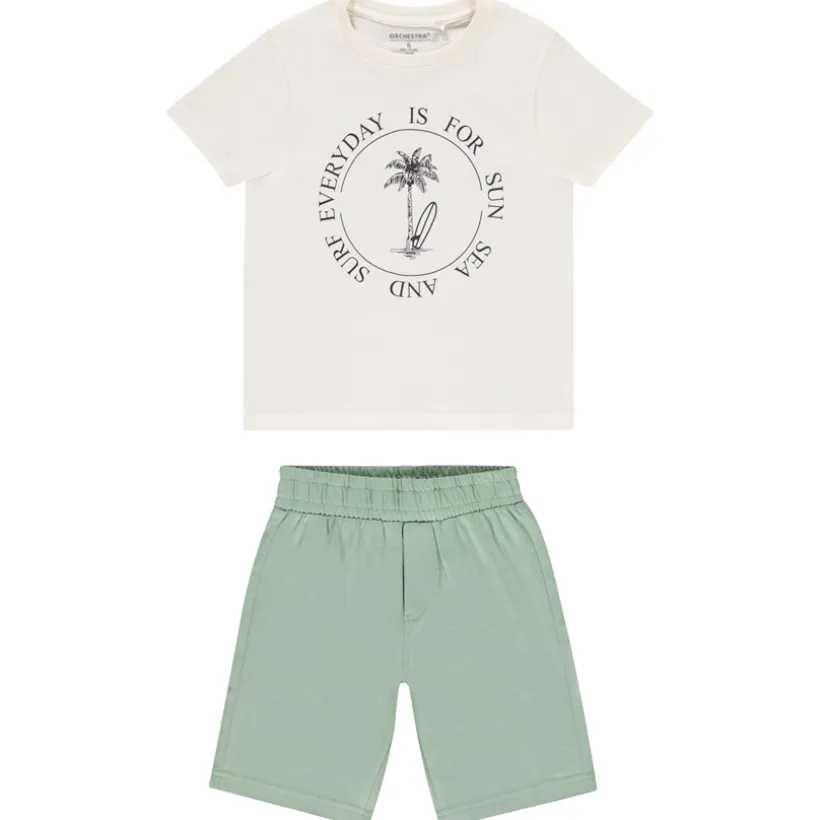 Ensemble t-shirt manches courtes printé + bermuda uni garçon