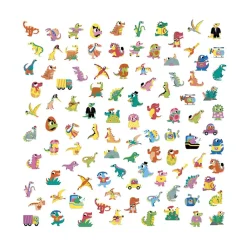 Etui met 100 dinosaurusstickers, fluorescerend effect op 50 stickers