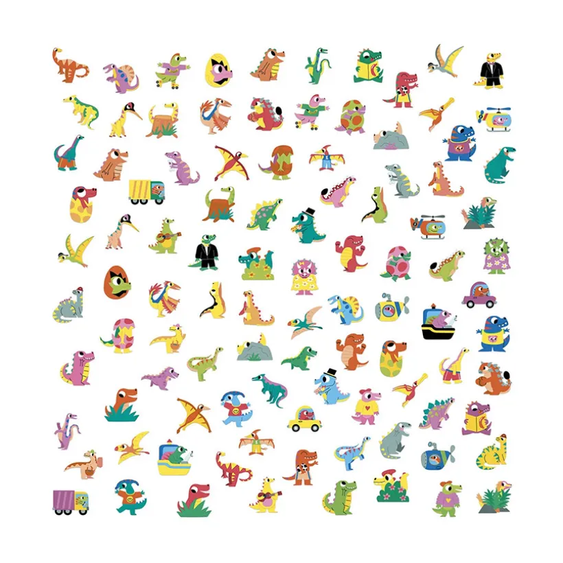 Etui met 100 dinosaurusstickers, fluorescerend effect op 50 stickers