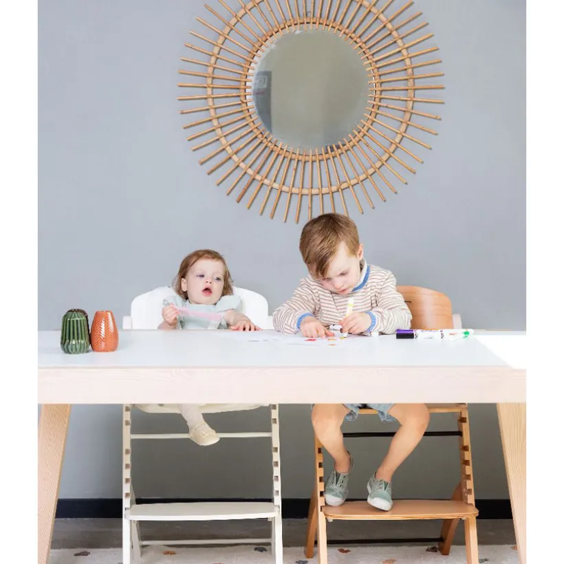 Evoluerende hoge stoel Evosit in naturel houtkleur/beige