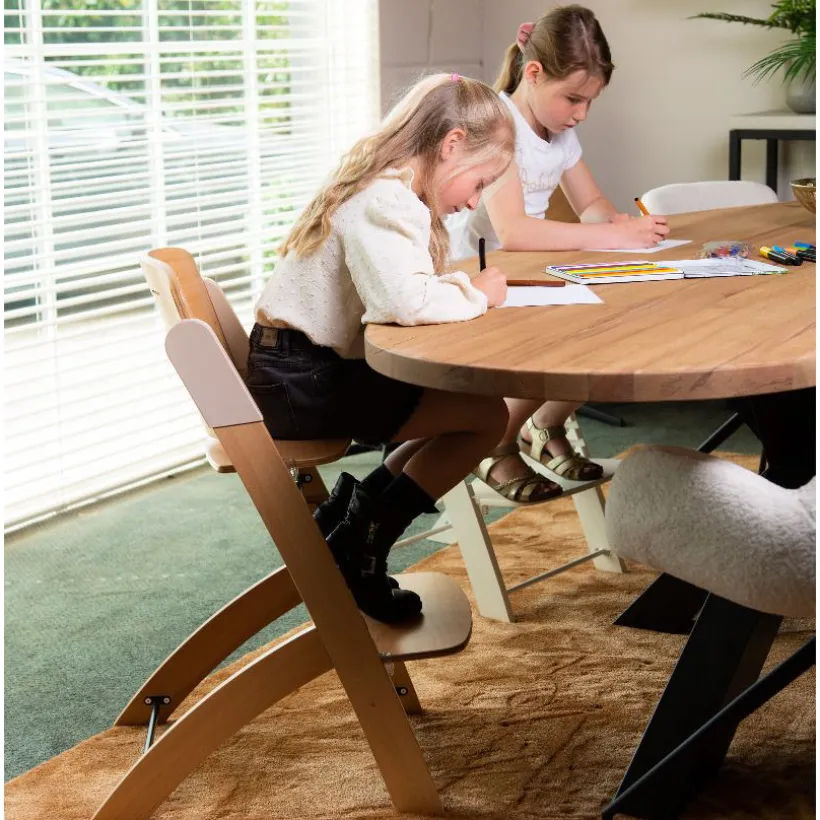 Evoluerende hoge stoel Evosit in naturel houtkleur/beige