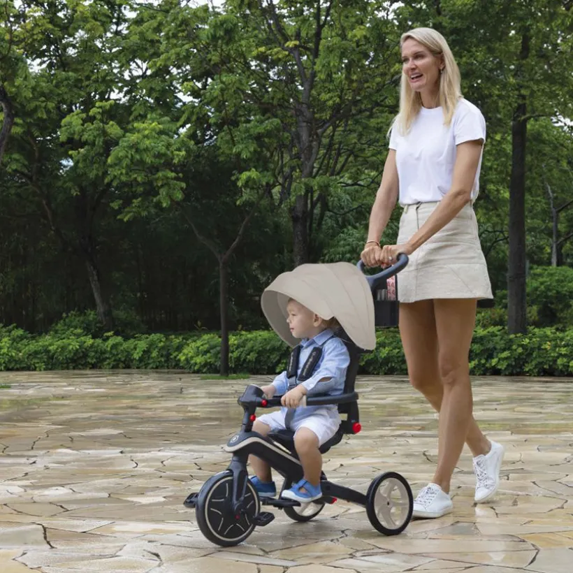 Evoluerende vouwbare Explorer Trike 4-in-1 driewieler taupekleurig