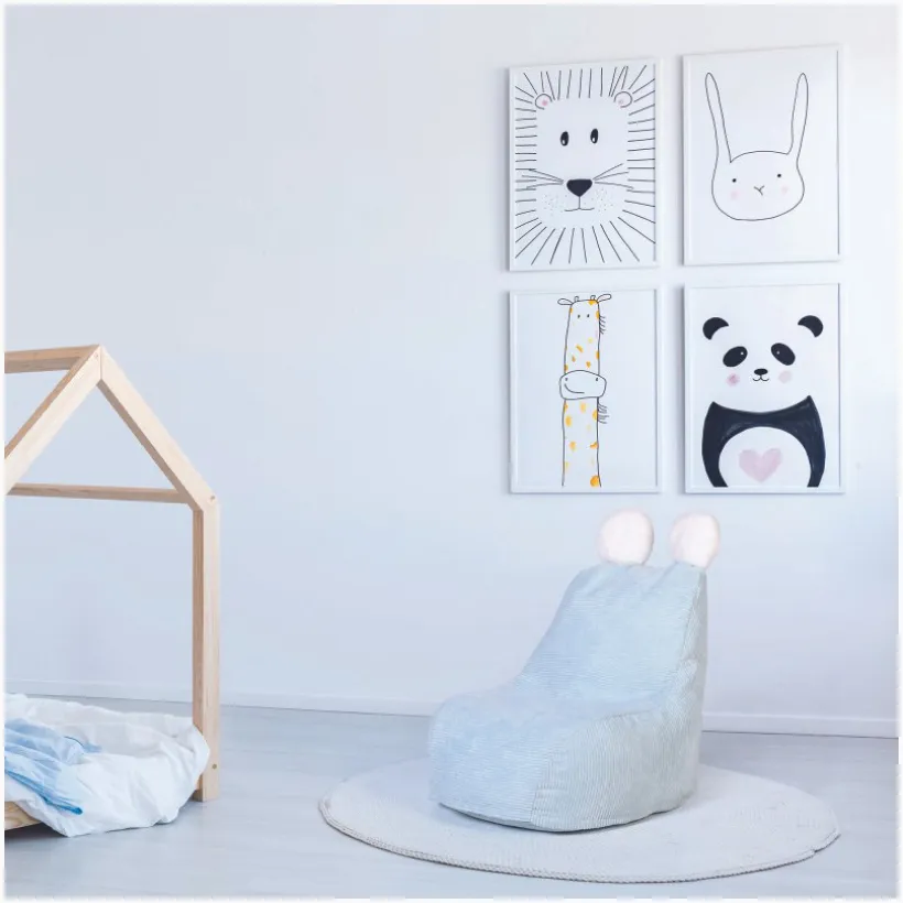 Fauteuilpoef kind Ted M1 in ribfluweel blauw