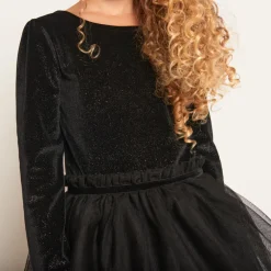 Feestjurk met 2-in-1 effect in tule en fluweel meisjes zwart
