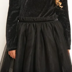 Feestjurk met 2-in-1 effect in tule en fluweel meisjes zwart