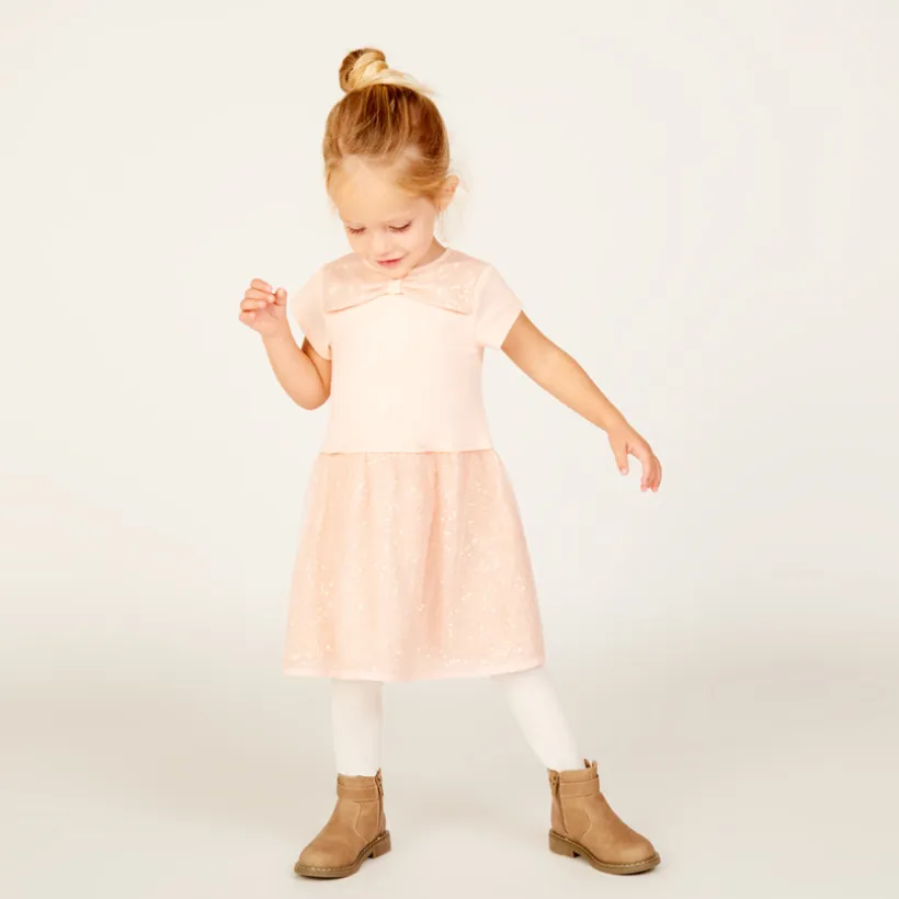 Feestjurk met korte mouwen en 2-in-1 effect voor meisjesbaby's