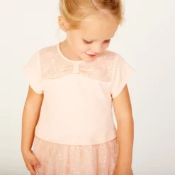 Feestjurk met korte mouwen en 2-in-1 effect voor meisjesbaby's