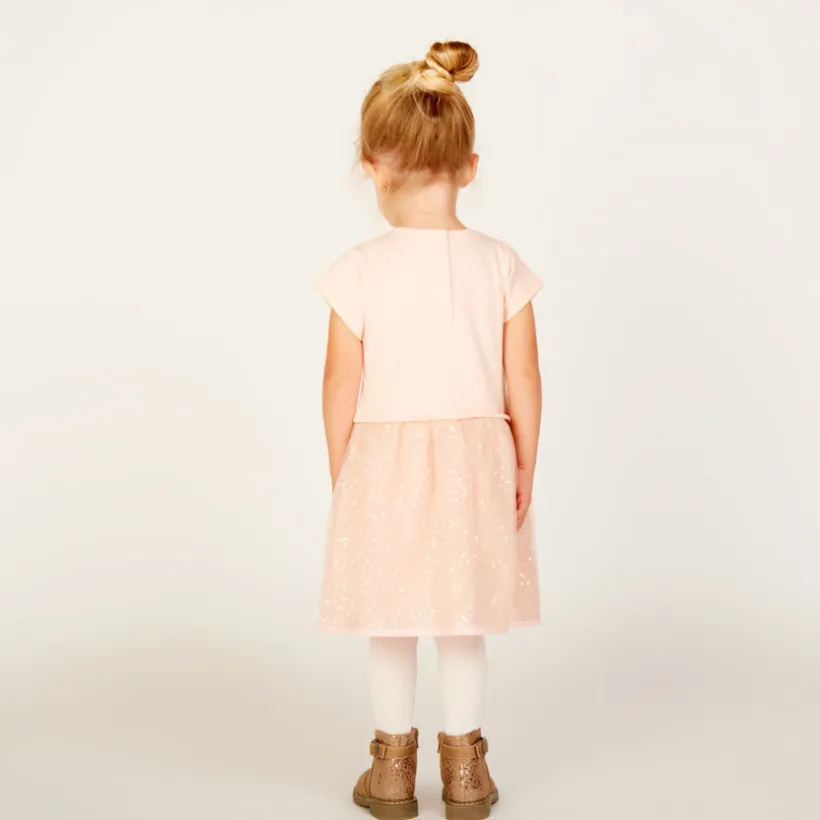 Feestjurk met korte mouwen en 2-in-1 effect voor meisjesbaby's