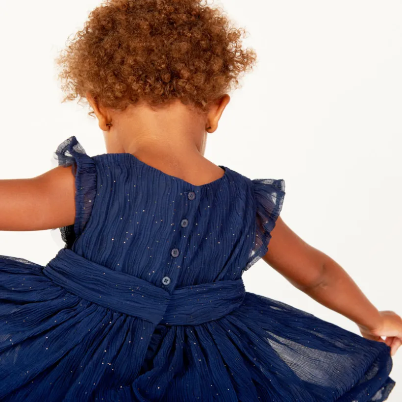 Feestjurk met korte mouwen in glittercrêpe voor babymeisjes