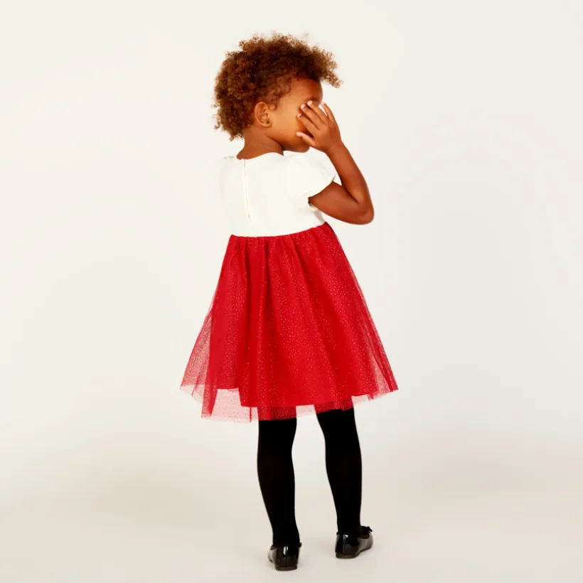 Feestjurk met korte mouwen, 2-in-1 effect voor meisjesbaby's