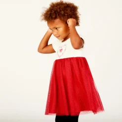 Feestjurk met korte mouwen, 2-in-1 effect voor meisjesbaby's
