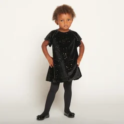 Feestjurk met korte mouwen van glinsterende velours voor babymeisjes