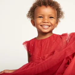 Feestjurk met korte mouwen van glinsterende tule voor babymeisjes