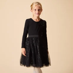 Feestjurk met lange mouwen en 2-in-1 effect met pailletten voor meisjes