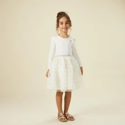Feestjurk met lange mouwen en 2-in-1 effect in tule meisjes