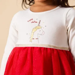 Feestjurk met lange mouwen 2-in-1 effect voor meisjes