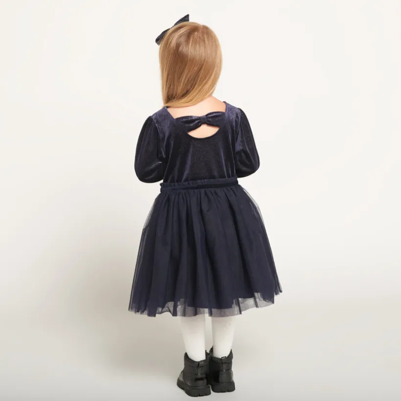 Feestjurk met lange mouwen 2-in-1 effect + hoofdband voor babymeisjes