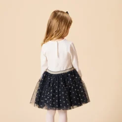 Feestjurk met lange mouwen 2-in-1 effect in bi-materiaal voor meisjes