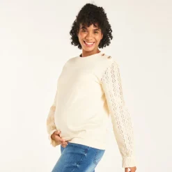 Fijn gebreide sweat met 2-in-1 effect, eenkleurig voor dames.