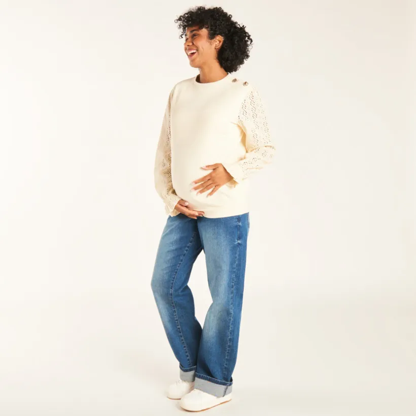 Fijn gebreide sweat met 2-in-1 effect, eenkleurig voor dames.