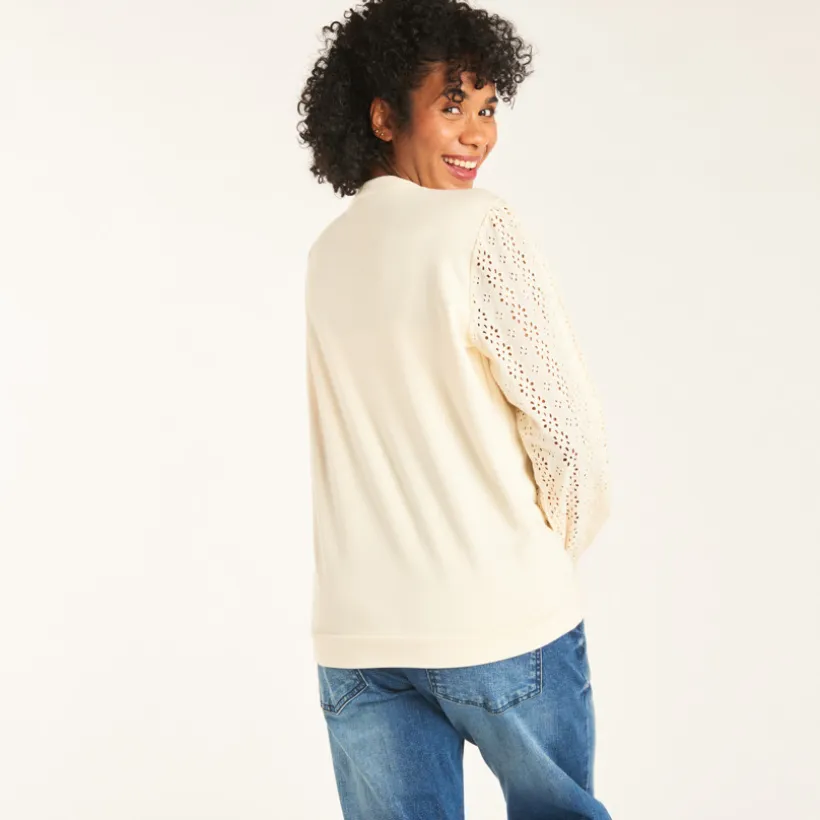 Fijn gebreide sweat met 2-in-1 effect, eenkleurig voor dames.