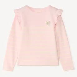 Fleece gestreept shirt met geborduurd hart meisjes